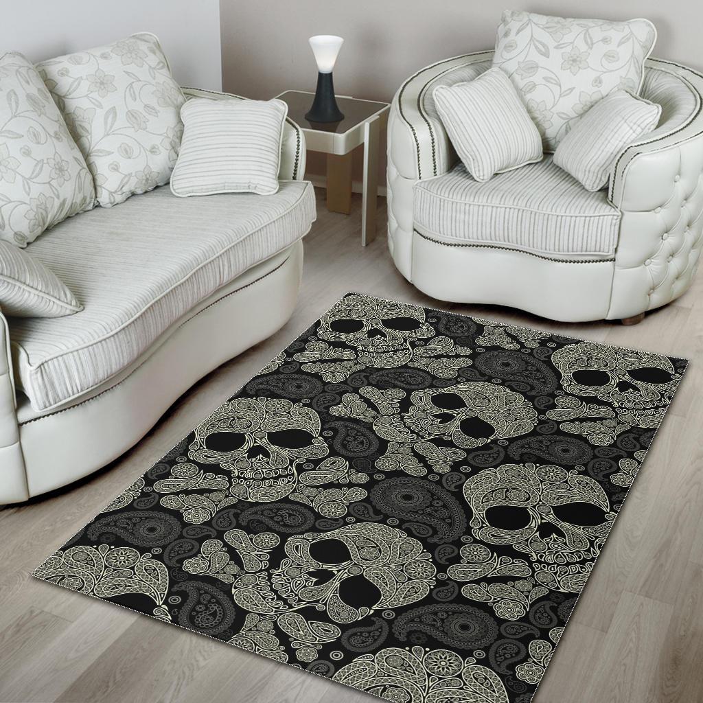 Sugar Skull Skeleton Girly Paisley Pattern Print Floor Mat-grizzshop