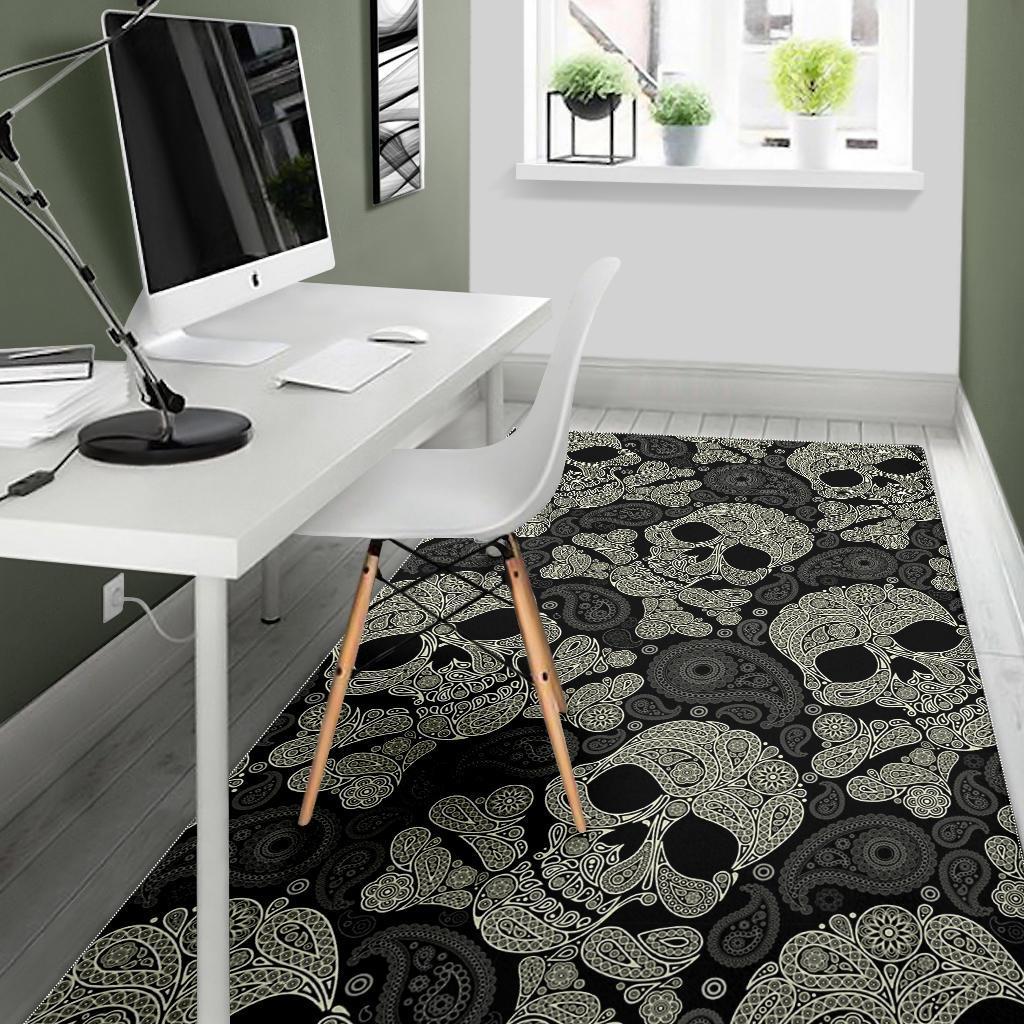 Sugar Skull Skeleton Girly Paisley Pattern Print Floor Mat-grizzshop