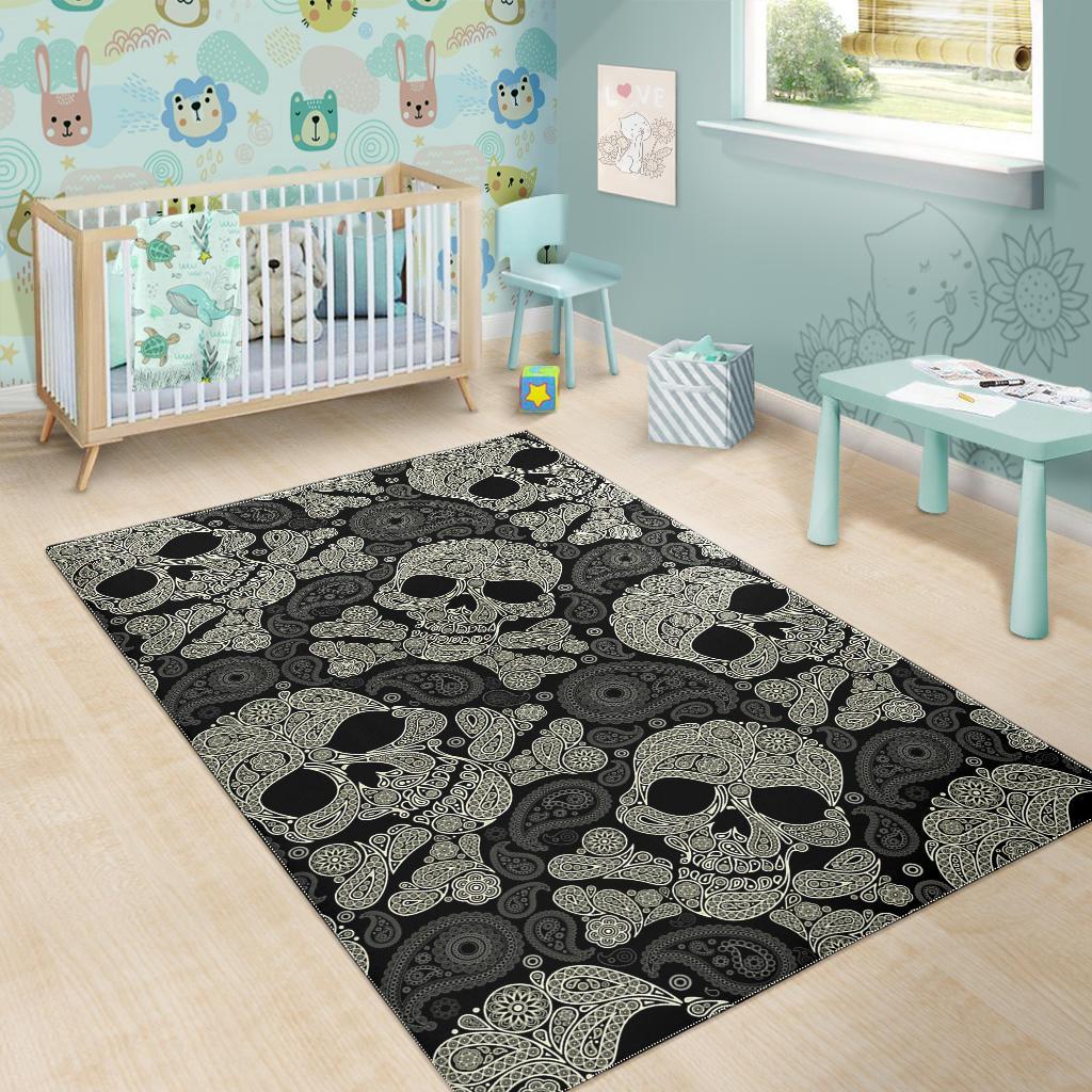 Sugar Skull Skeleton Girly Paisley Pattern Print Floor Mat-grizzshop