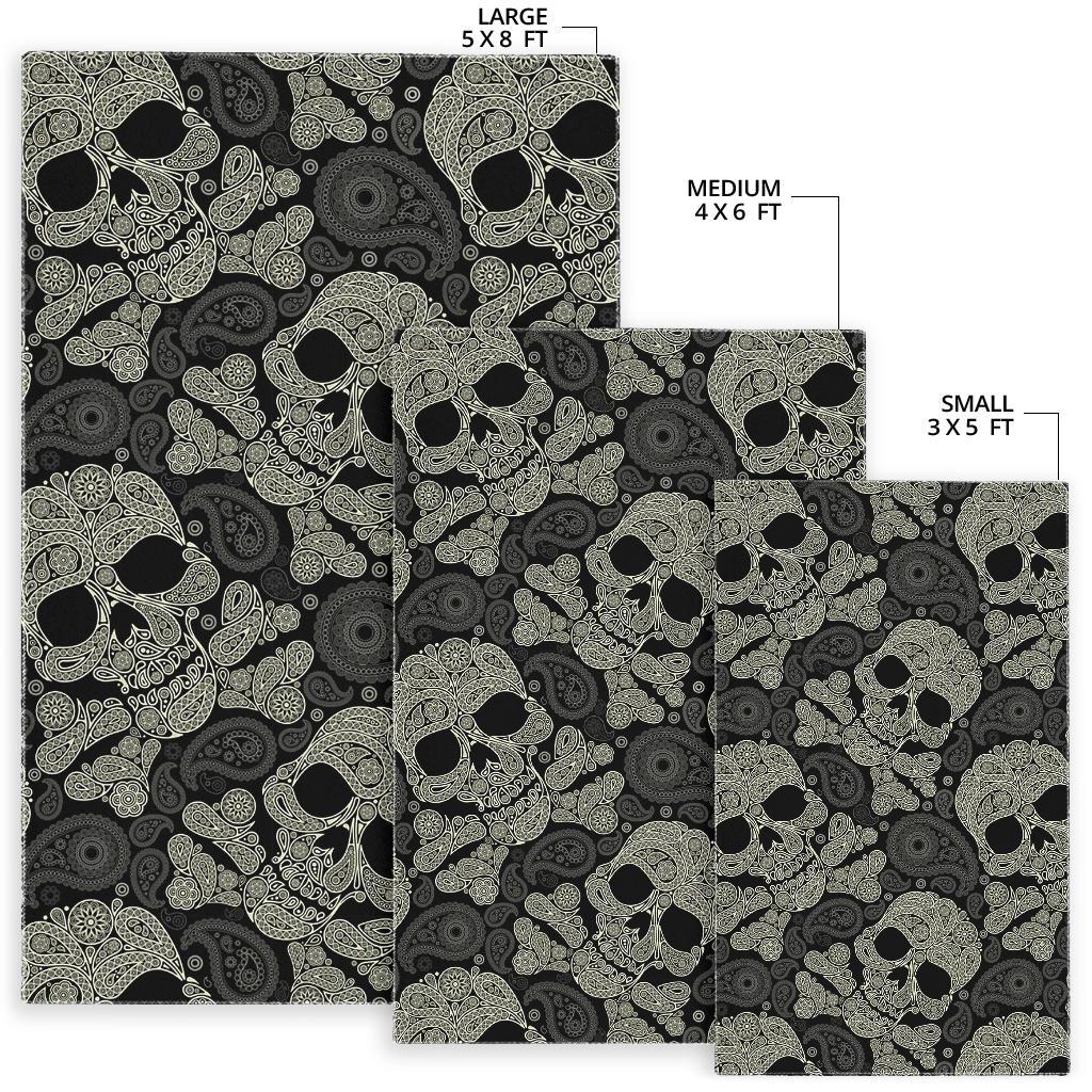 Sugar Skull Skeleton Girly Paisley Pattern Print Floor Mat-grizzshop