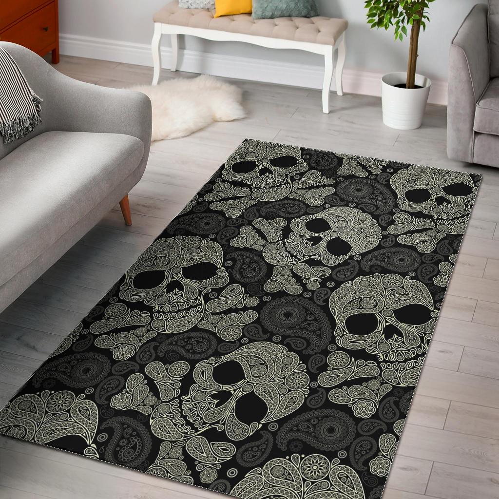 Sugar Skull Skeleton Girly Paisley Pattern Print Floor Mat-grizzshop