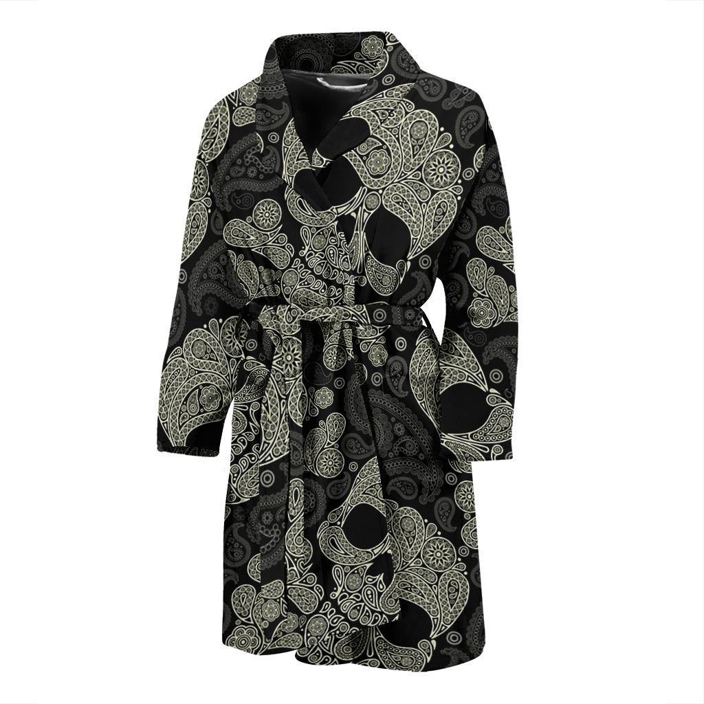 Sugar Skull Skeleton Girly Paisley Pattern Print Men Long Robe-grizzshop