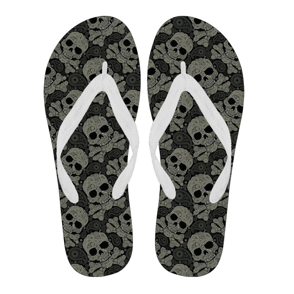 Sugar Skull Skeleton Girly Paisley Pattern Print Men & Women Flip Flops-grizzshop
