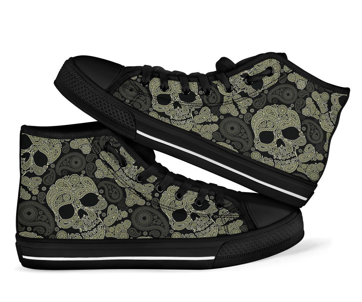 Sugar Skull Skeleton Girly Paisley Pattern Print Men Women's High Top Shoes-grizzshop