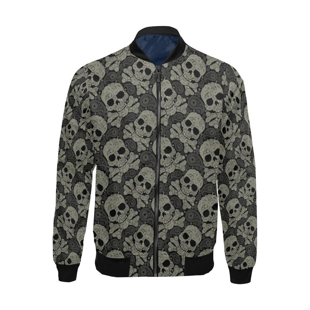 Sugar Skull Skeleton Girly Paisley Pattern Print Men's Bomber Jacket-grizzshop