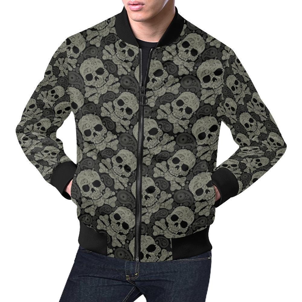 Sugar Skull Skeleton Girly Paisley Pattern Print Men's Bomber Jacket-grizzshop