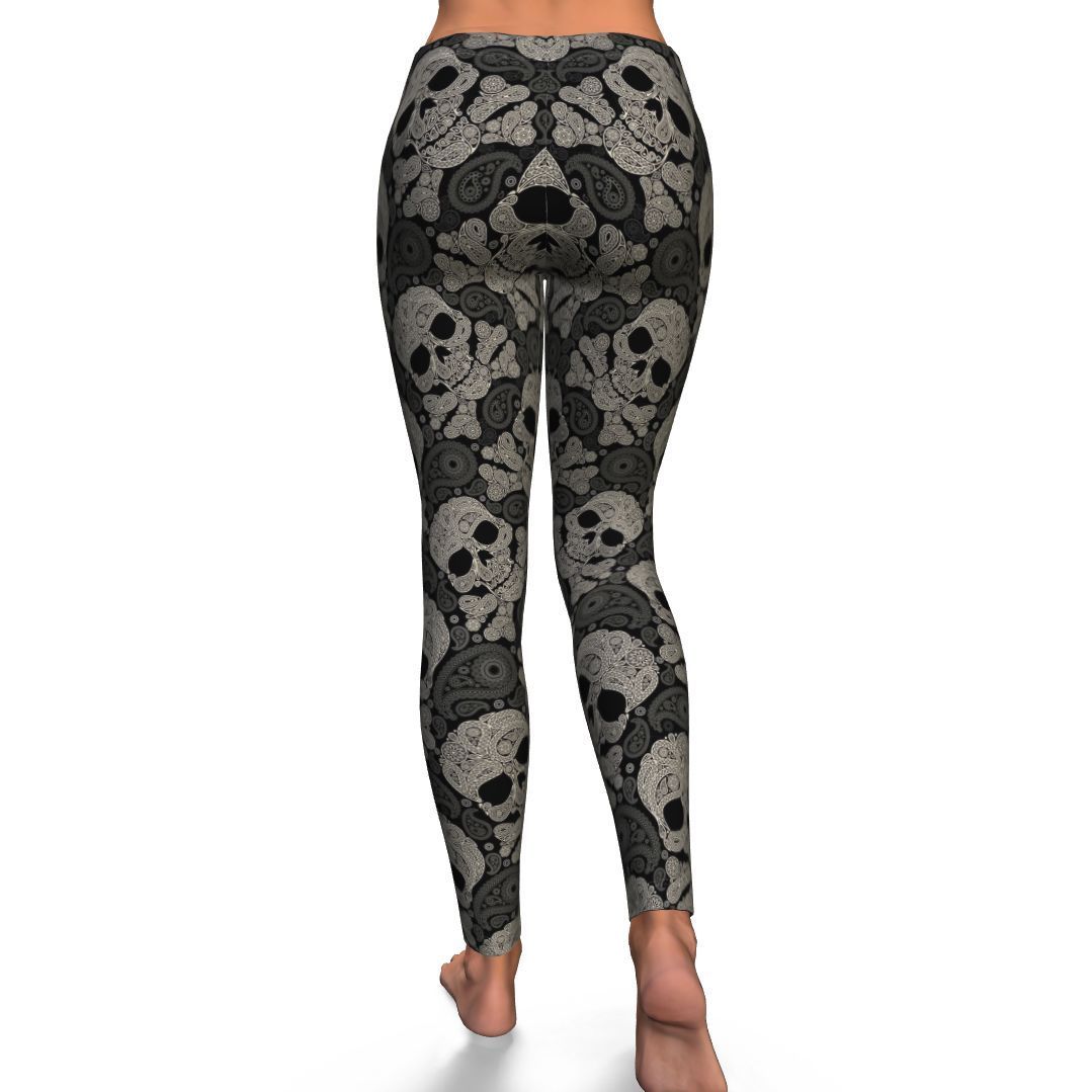 Sugar Skull Skeleton Girly Paisley Pattern Print Pattern Women Leggings-grizzshop