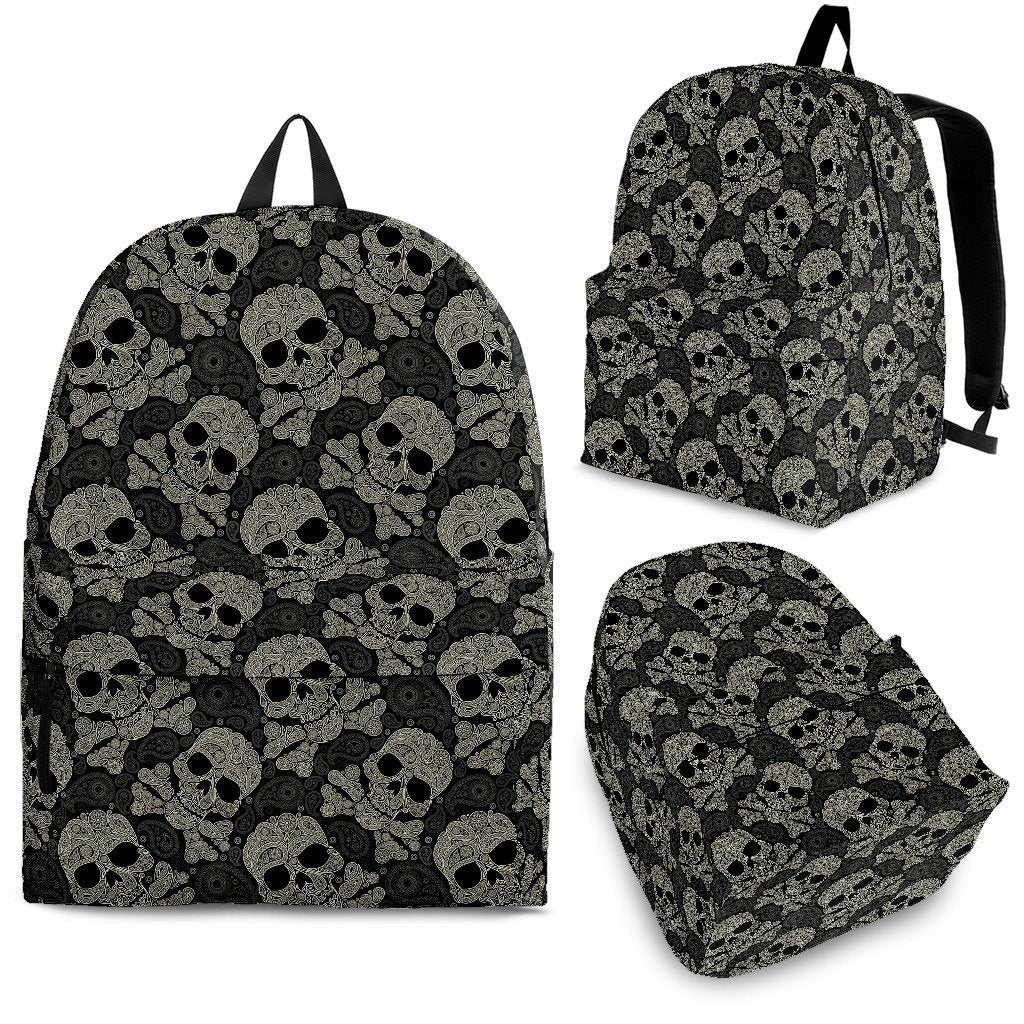 Sugar Skull Skeleton Girly Paisley Pattern Print Premium Backpack-grizzshop