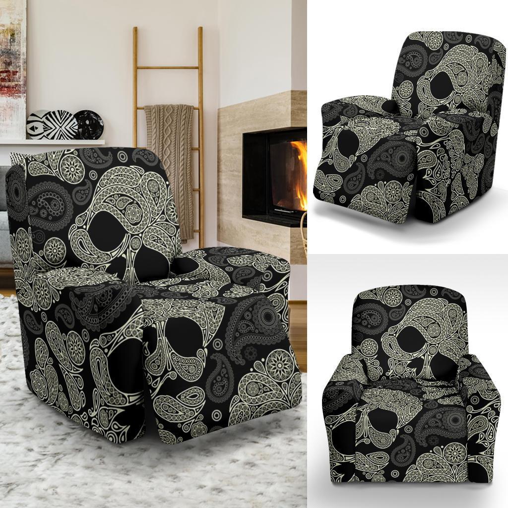 Sugar Skull Skeleton Girly Paisley Pattern Print Recliner Cover-grizzshop