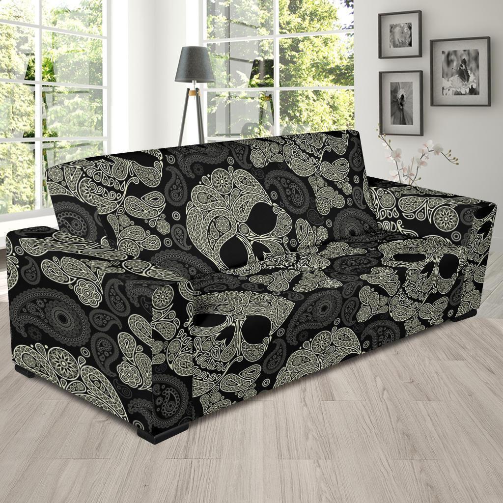 Sugar Skull Skeleton Girly Paisley Pattern Print Sofa Covers-grizzshop