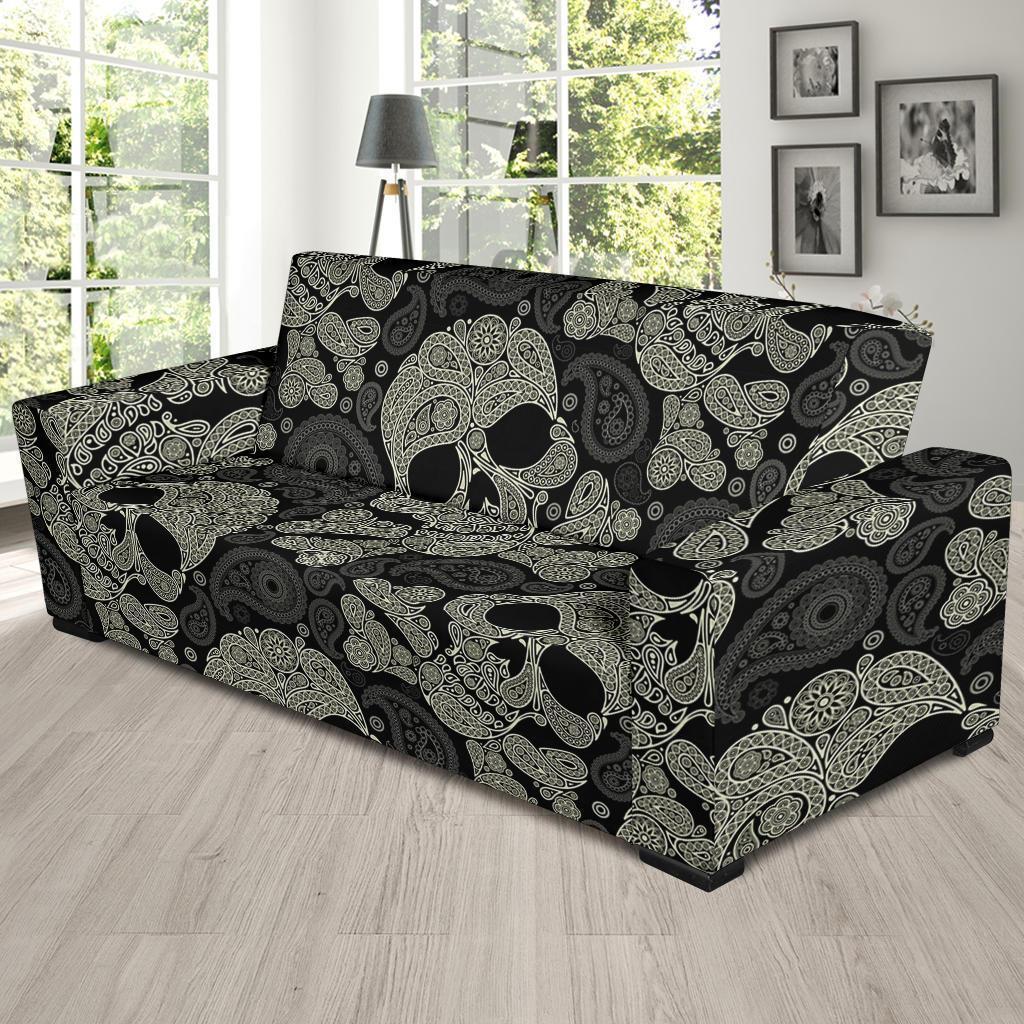 Sugar Skull Skeleton Girly Paisley Pattern Print Sofa Covers-grizzshop