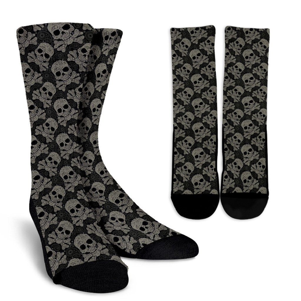 Sugar Skull Skeleton Girly Paisley Pattern Print Unisex Crew Socks-grizzshop