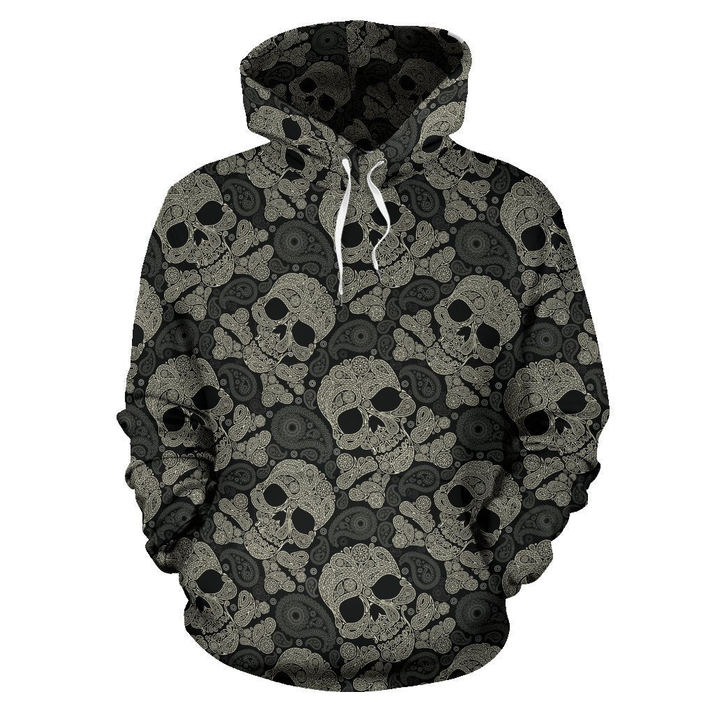 Sugar Skull Skeleton Girly Paisley Pattern Print Women Men Pullover Hoodie-grizzshop