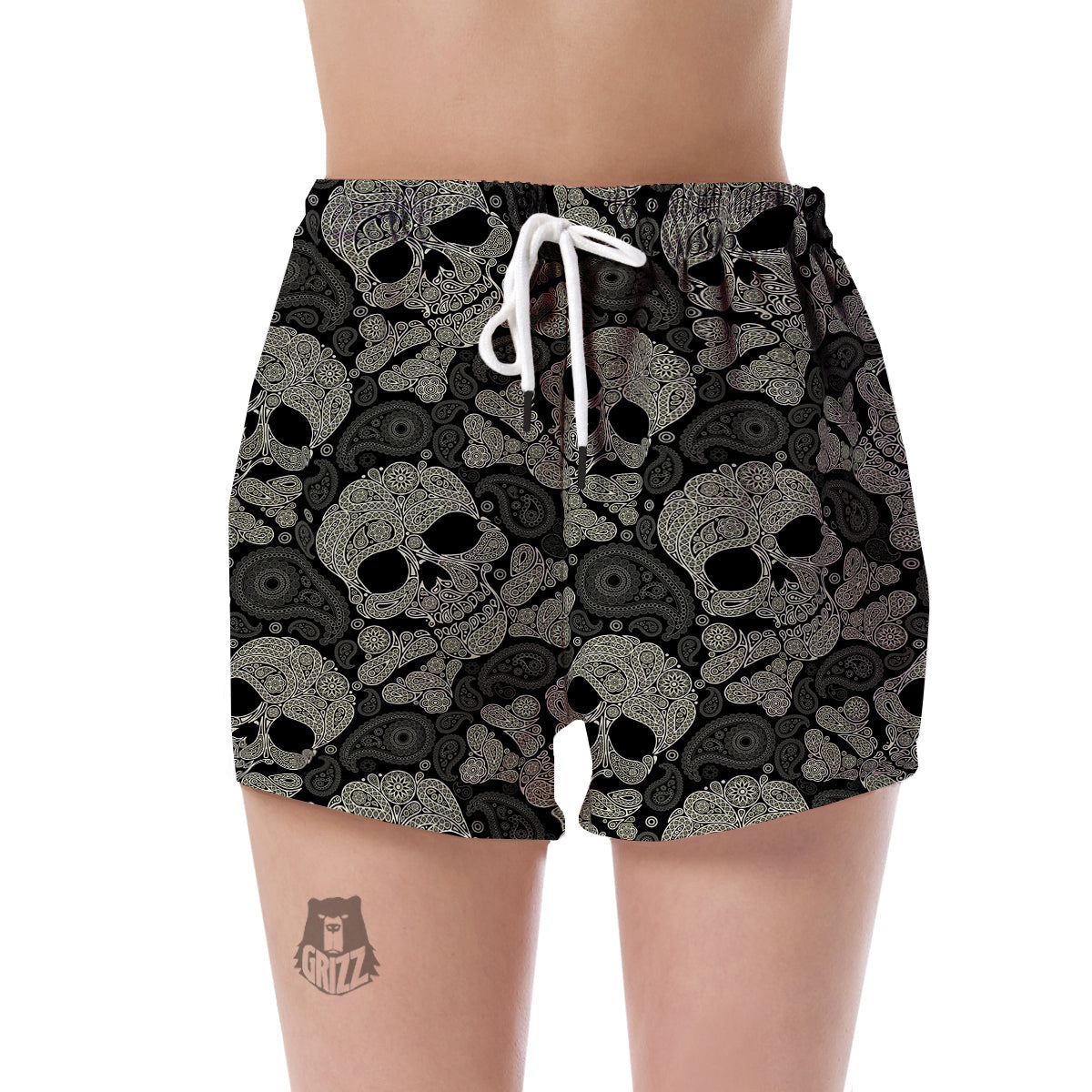 Sugar Skull Skeleton Girly Paisley Pattern Print Women's Shorts-grizzshop