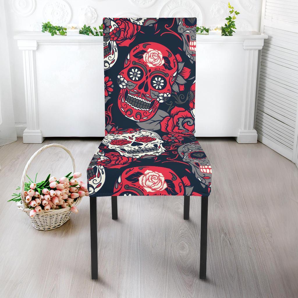 Sugar Skull Skeleton Girly Rose Floral Pattern Print Chair Cover-grizzshop