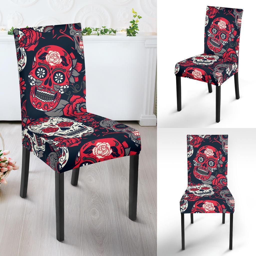 Sugar Skull Skeleton Girly Rose Floral Pattern Print Chair Cover-grizzshop