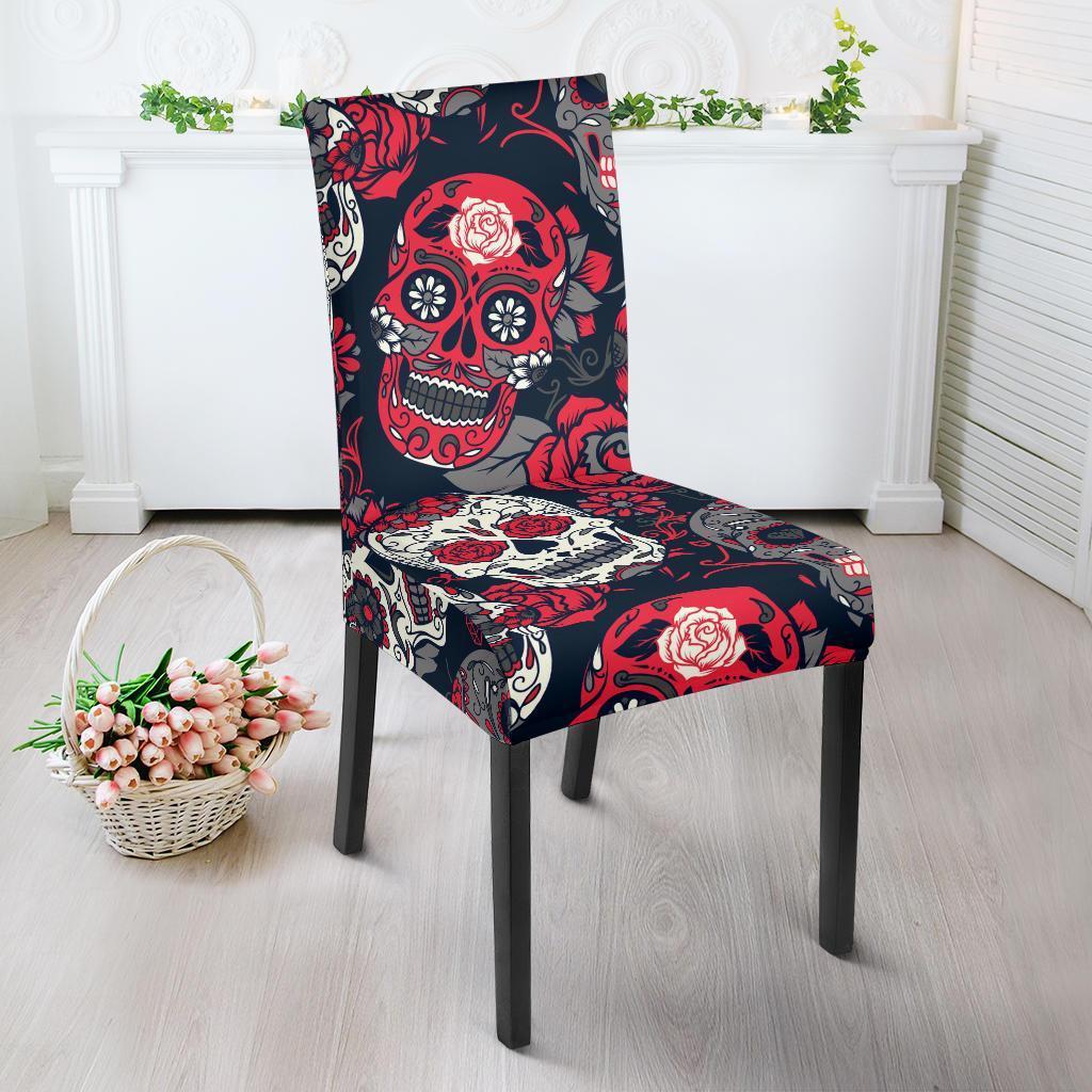 Sugar Skull Skeleton Girly Rose Floral Pattern Print Chair Cover-grizzshop