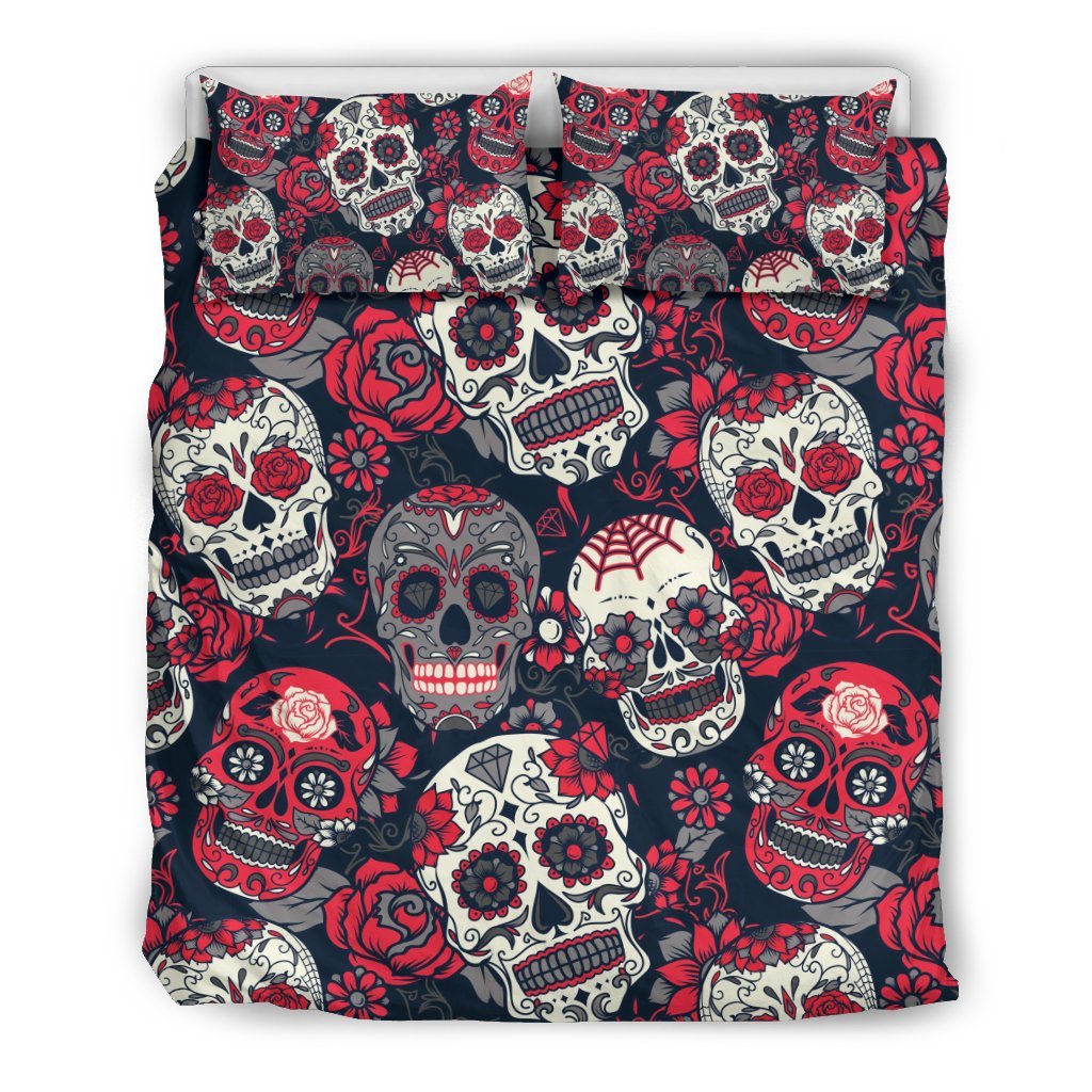 Sugar Skull Skeleton Girly Rose Floral Pattern Print Duvet Cover Bedding Set-grizzshop