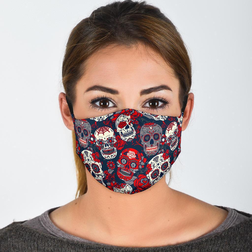 Sugar Skull Skeleton Girly Rose Floral Pattern Print Face Mask-grizzshop