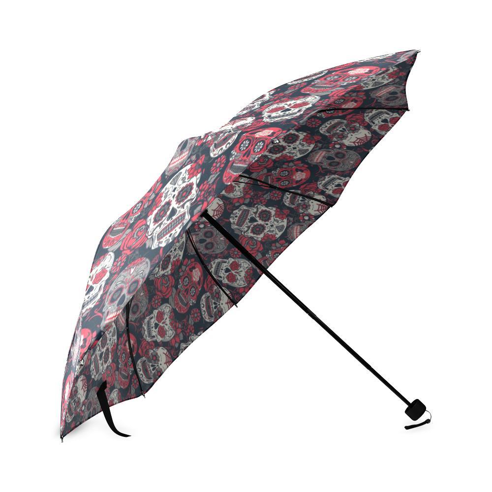 Sugar Skull Skeleton Girly Rose Floral Pattern Print Foldable Umbrella-grizzshop