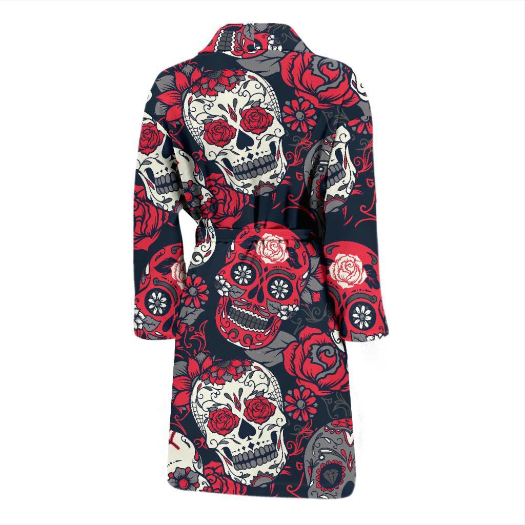 Sugar Skull Skeleton Girly Rose Floral Pattern Print Men Long Robe-grizzshop