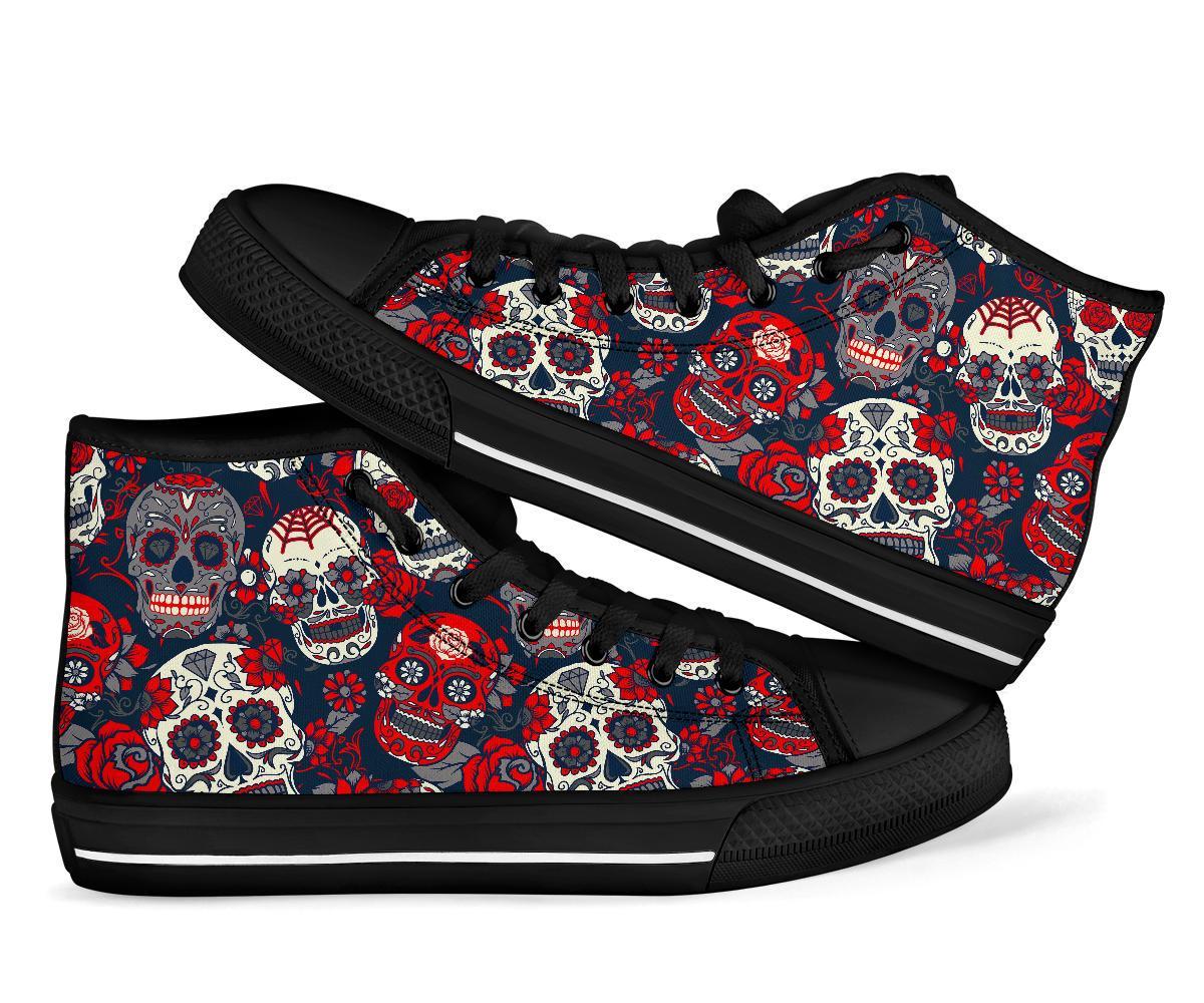 Sugar Skull Skeleton Girly Rose Floral Pattern Print Men Women's High Top Shoes-grizzshop