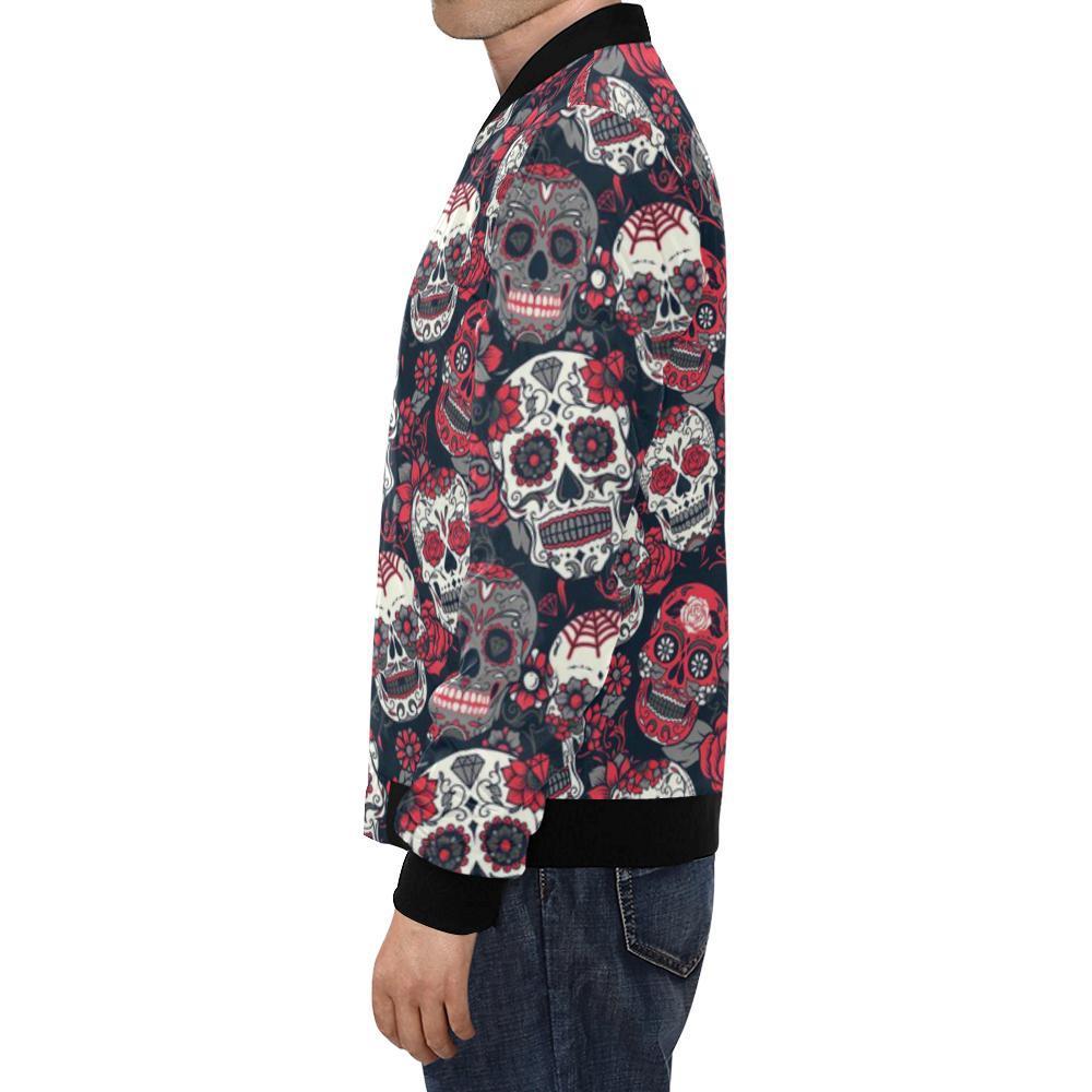 Sugar Skull Skeleton Girly Rose Floral Pattern Print Men's Bomber Jacket-grizzshop