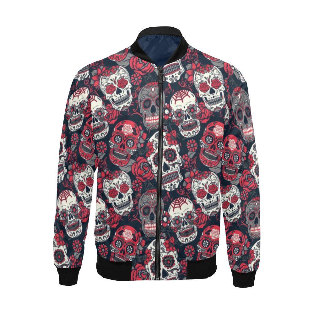 Sugar Skull Skeleton Girly Rose Floral Pattern Print Men's Bomber Jacket-grizzshop