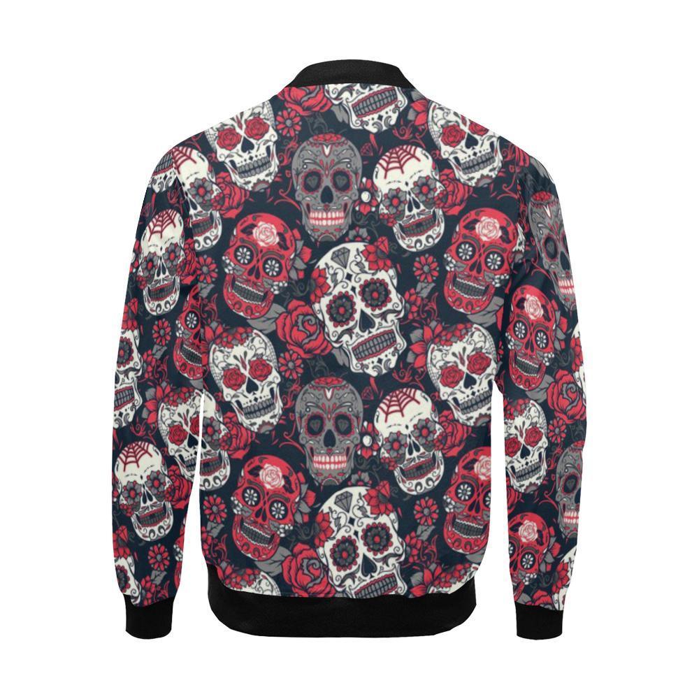 Sugar Skull Skeleton Girly Rose Floral Pattern Print Men's Bomber Jacket-grizzshop