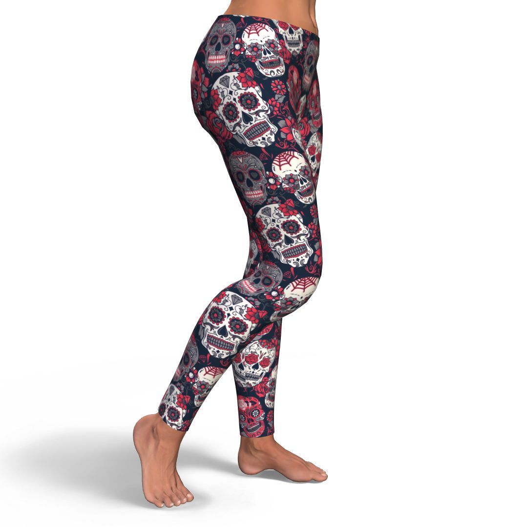 Sugar Skull Skeleton Girly Rose Floral Pattern Print Pattern Women Leggings-grizzshop