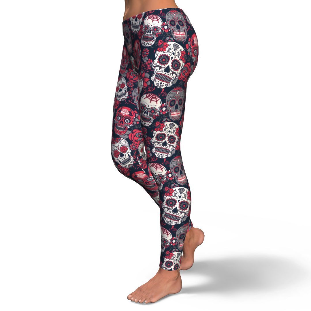 Sugar Skull Skeleton Girly Rose Floral Pattern Print Pattern Women Leggings-grizzshop