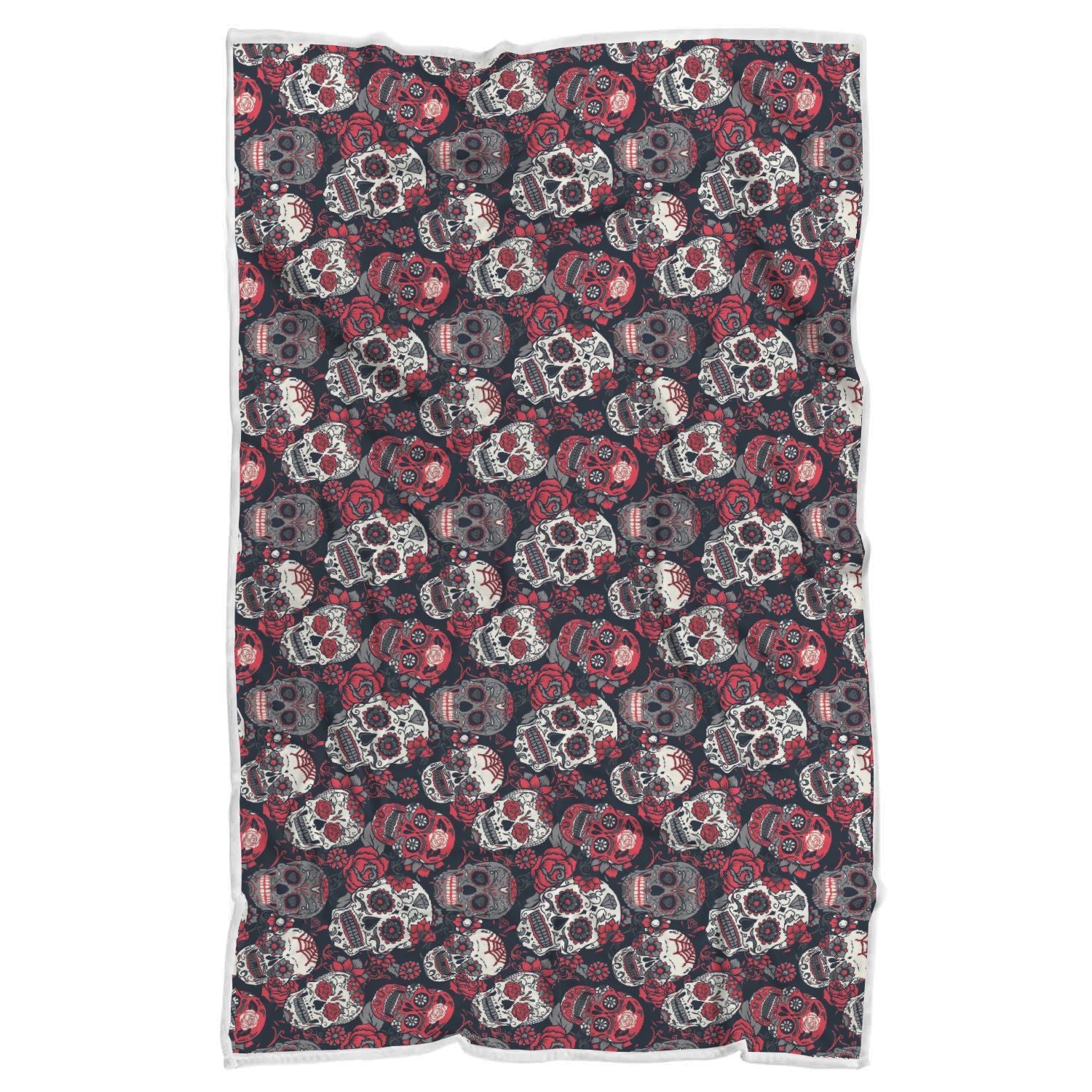 Sugar Skull Skeleton Girly Rose Floral Pattern Print Throw Blanket-grizzshop
