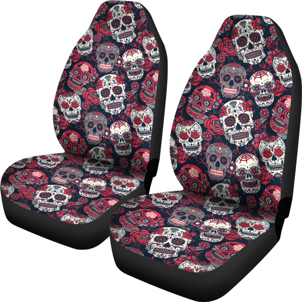 Sugar Skull Skeleton Girly Rose Floral Pattern Print Universal Fit Car Seat Cover-grizzshop