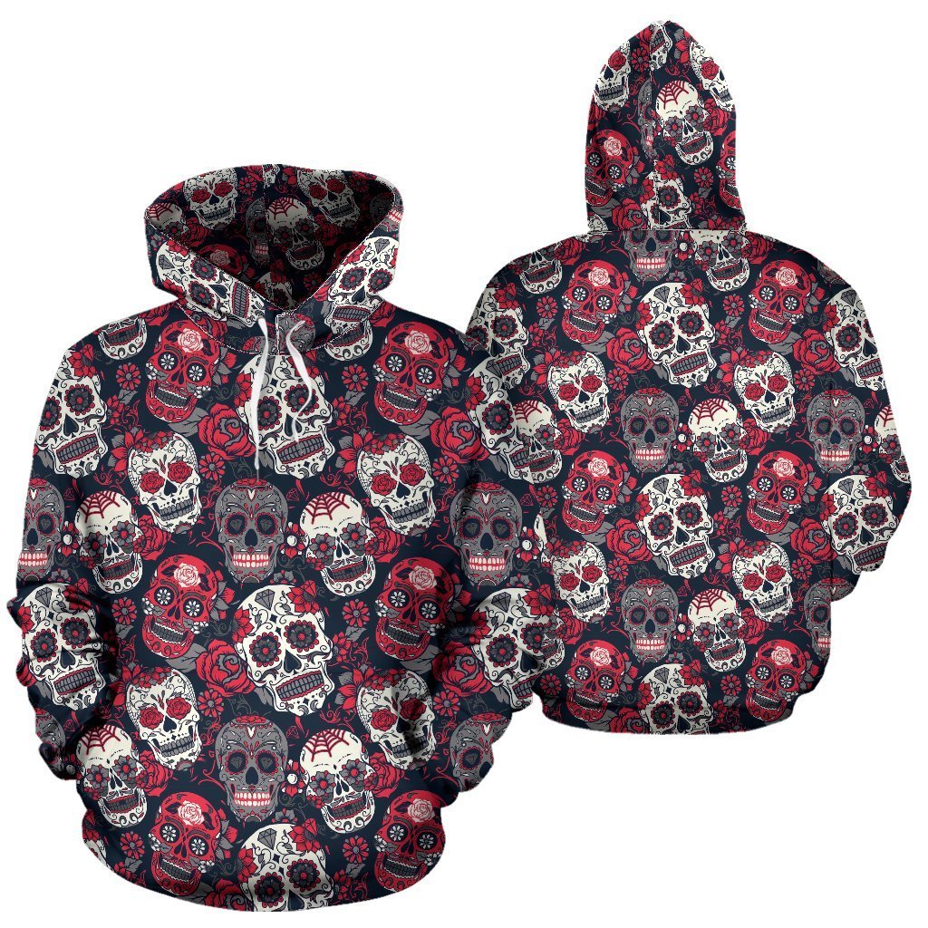 Sugar Skull Skeleton Girly Rose Floral Pattern Print Women Men Pullover Hoodie-grizzshop