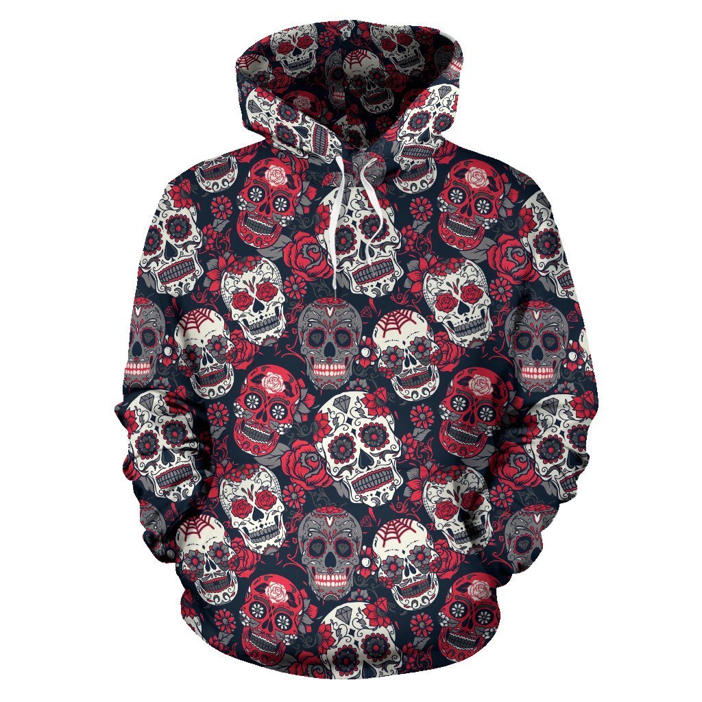 Sugar Skull Skeleton Girly Rose Floral Pattern Print Women Men Pullover Hoodie-grizzshop