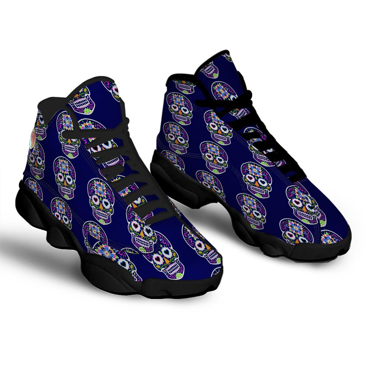 Sugar Skull Teal Pink Print Pattern Black Basketball Shoes-grizzshop