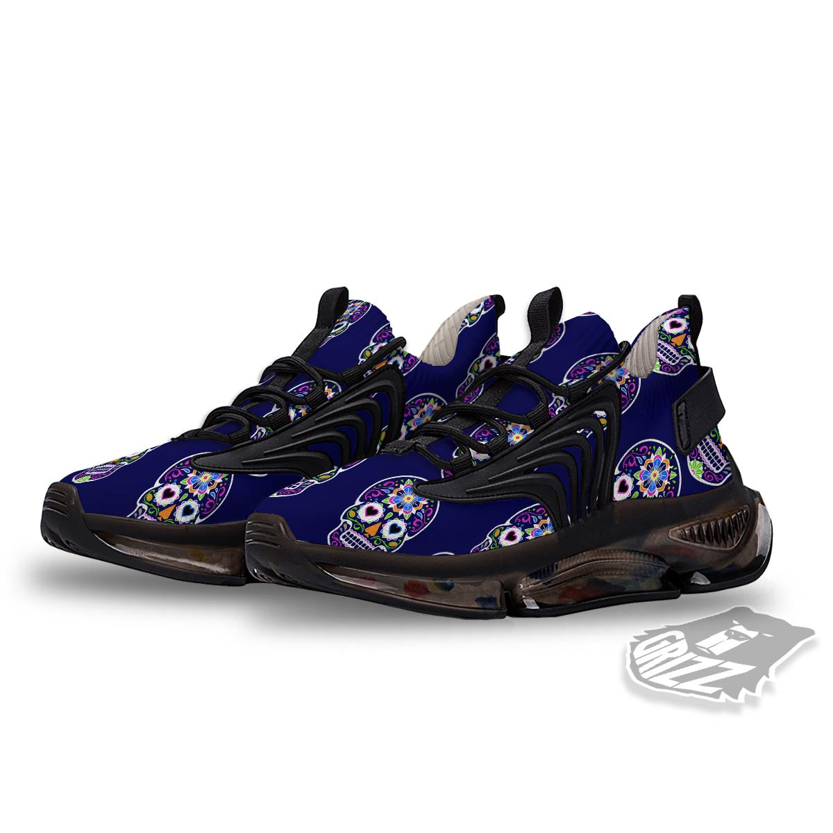 Sugar Skull Teal Pink Print Pattern Black Gym Shoes-grizzshop