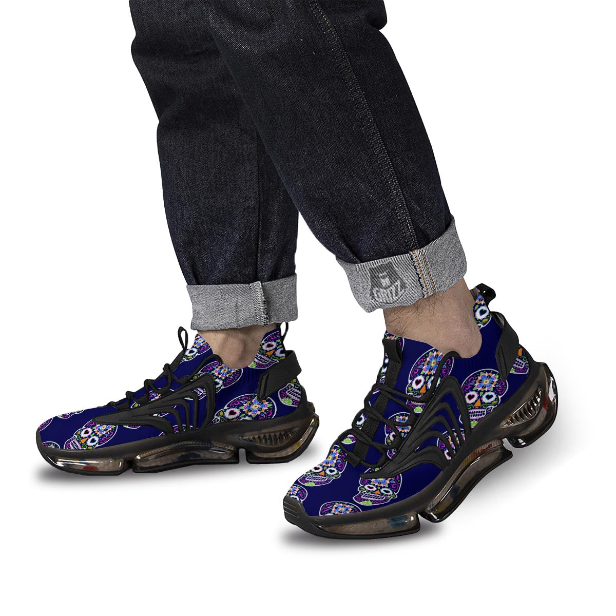Sugar Skull Teal Pink Print Pattern Black Gym Shoes-grizzshop