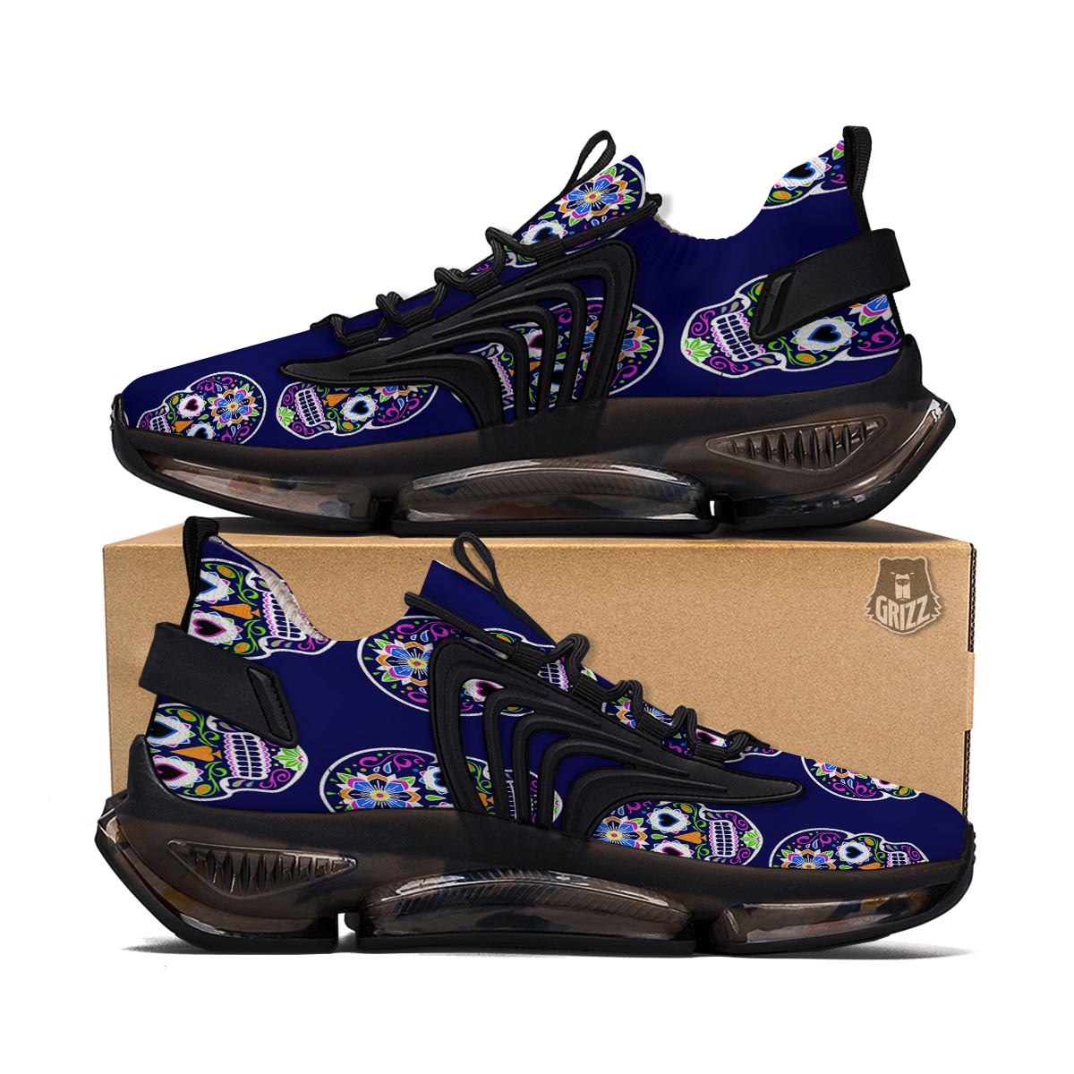 Sugar Skull Teal Pink Print Pattern Black Gym Shoes-grizzshop