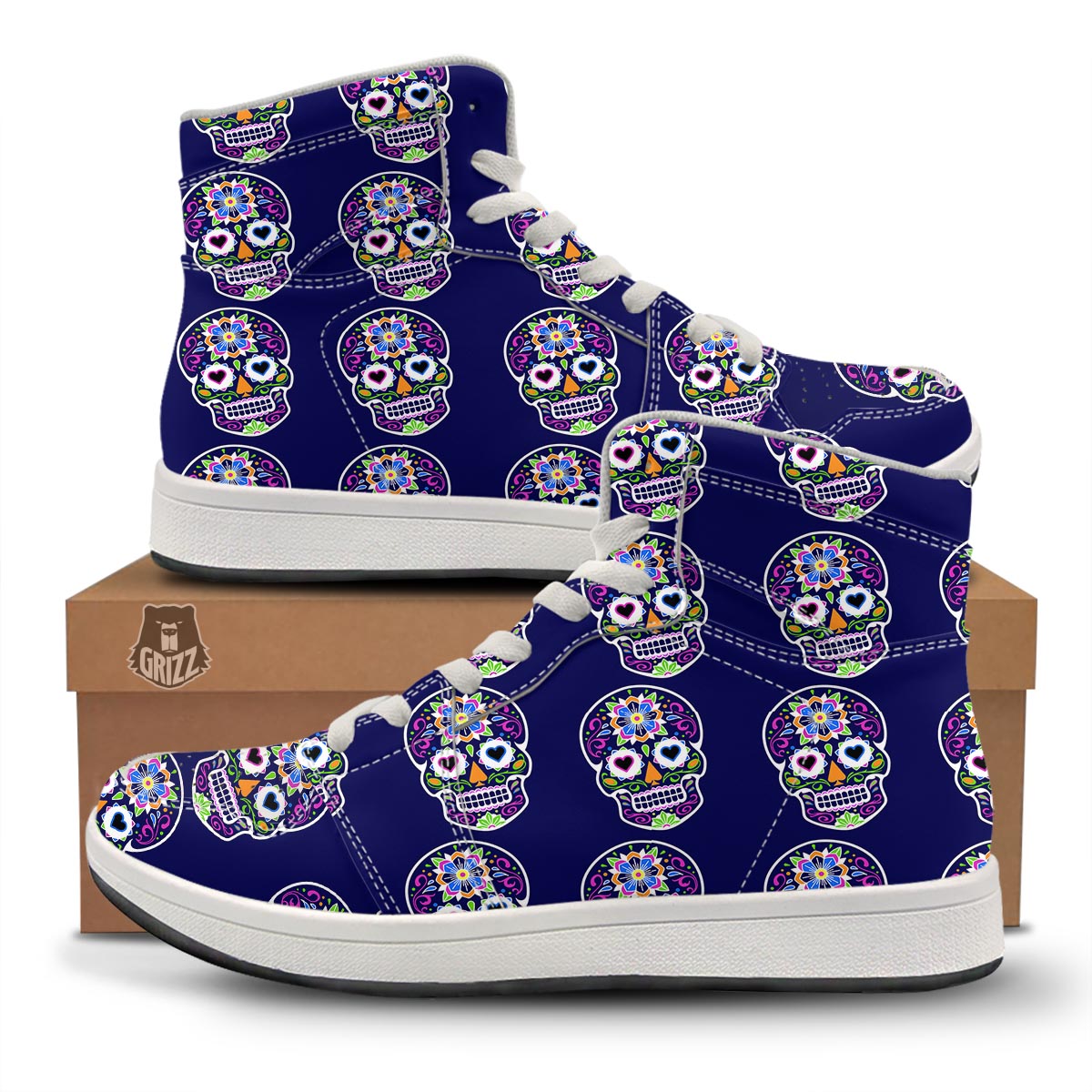 Sugar Skull Teal Pink Print Pattern High Top Sneakers-grizzshop