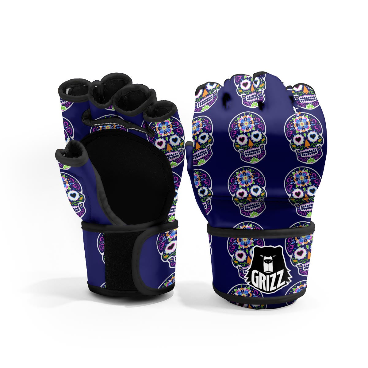 Sugar Skull Teal Pink Print Pattern MMA Gloves-grizzshop