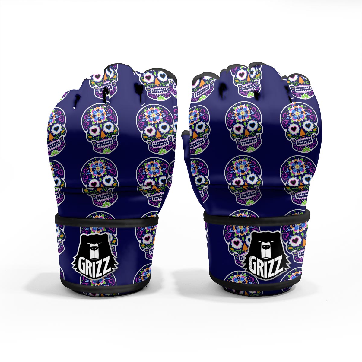 Sugar Skull Teal Pink Print Pattern MMA Gloves-grizzshop