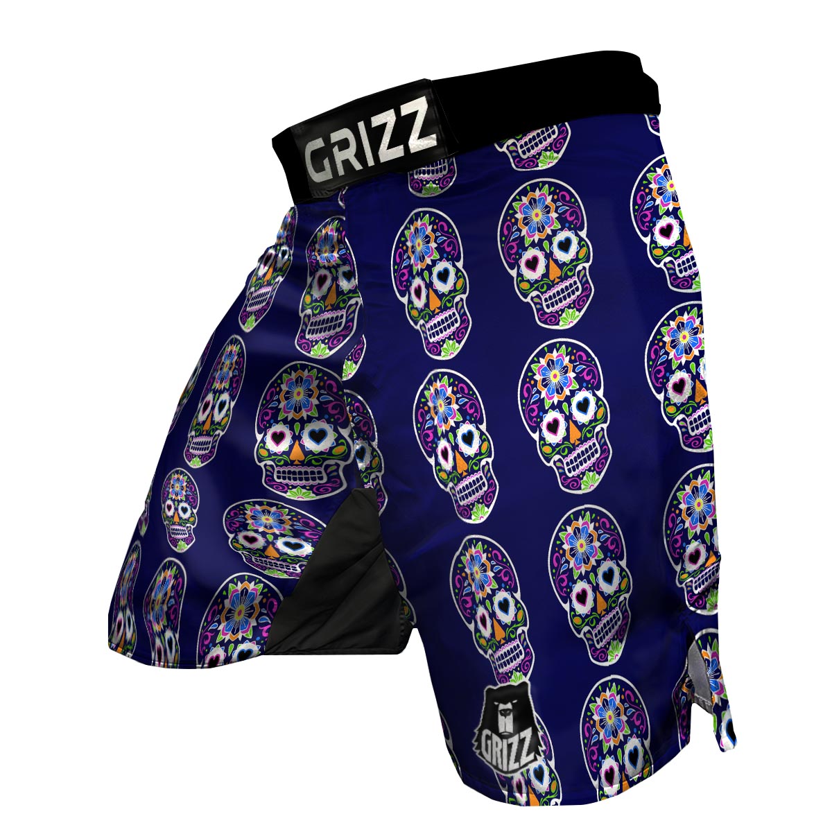 Sugar Skull Teal Pink Print Pattern MMA Shorts-grizzshop