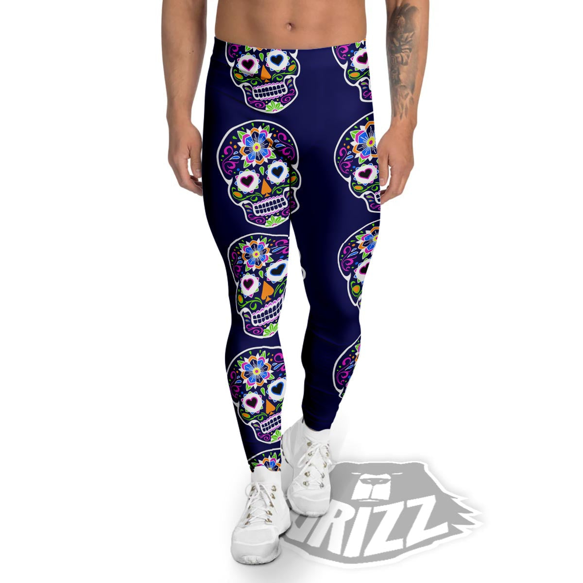 Sugar Skull Teal Pink Print Pattern Men's Leggings-grizzshop