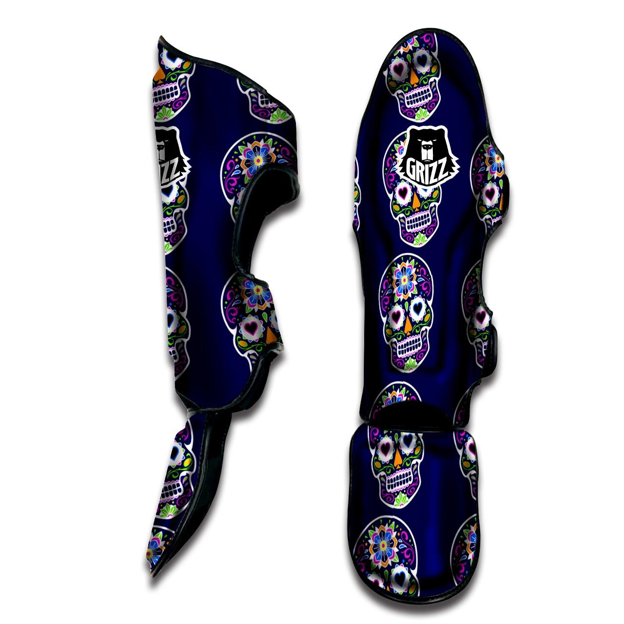 Sugar Skull Teal Pink Print Pattern Muay Thai Shin Guards-grizzshop