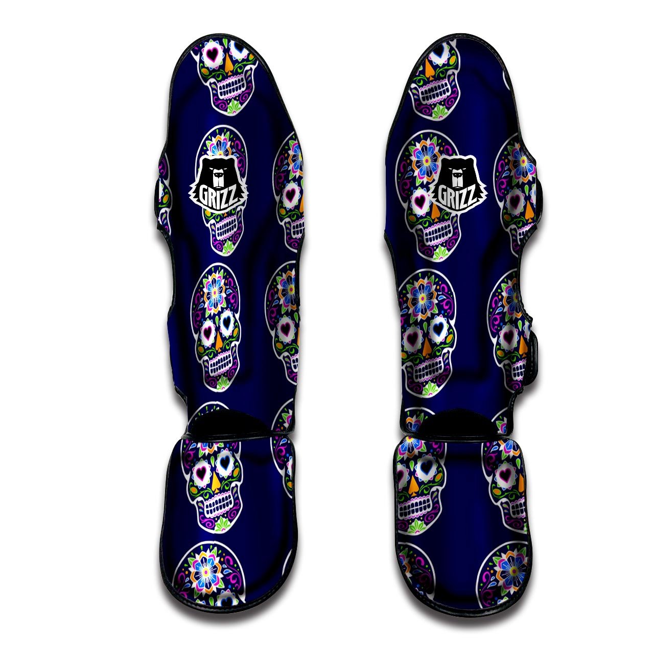 Sugar Skull Teal Pink Print Pattern Muay Thai Shin Guards-grizzshop