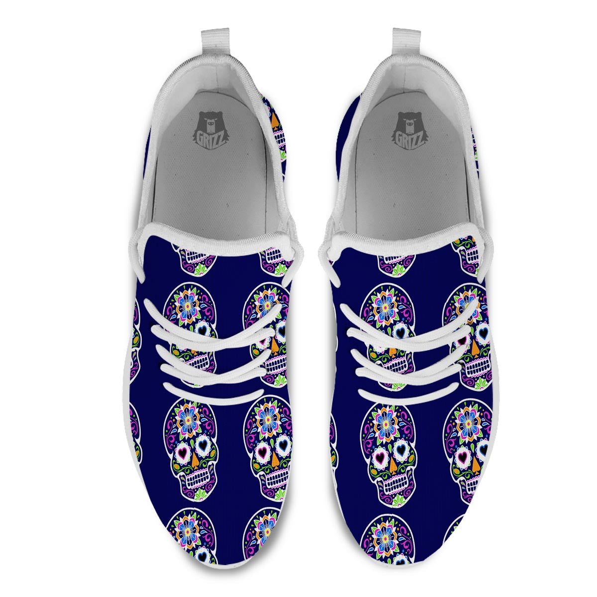 Sugar Skull Teal Pink Print Pattern White Athletic Shoes-grizzshop