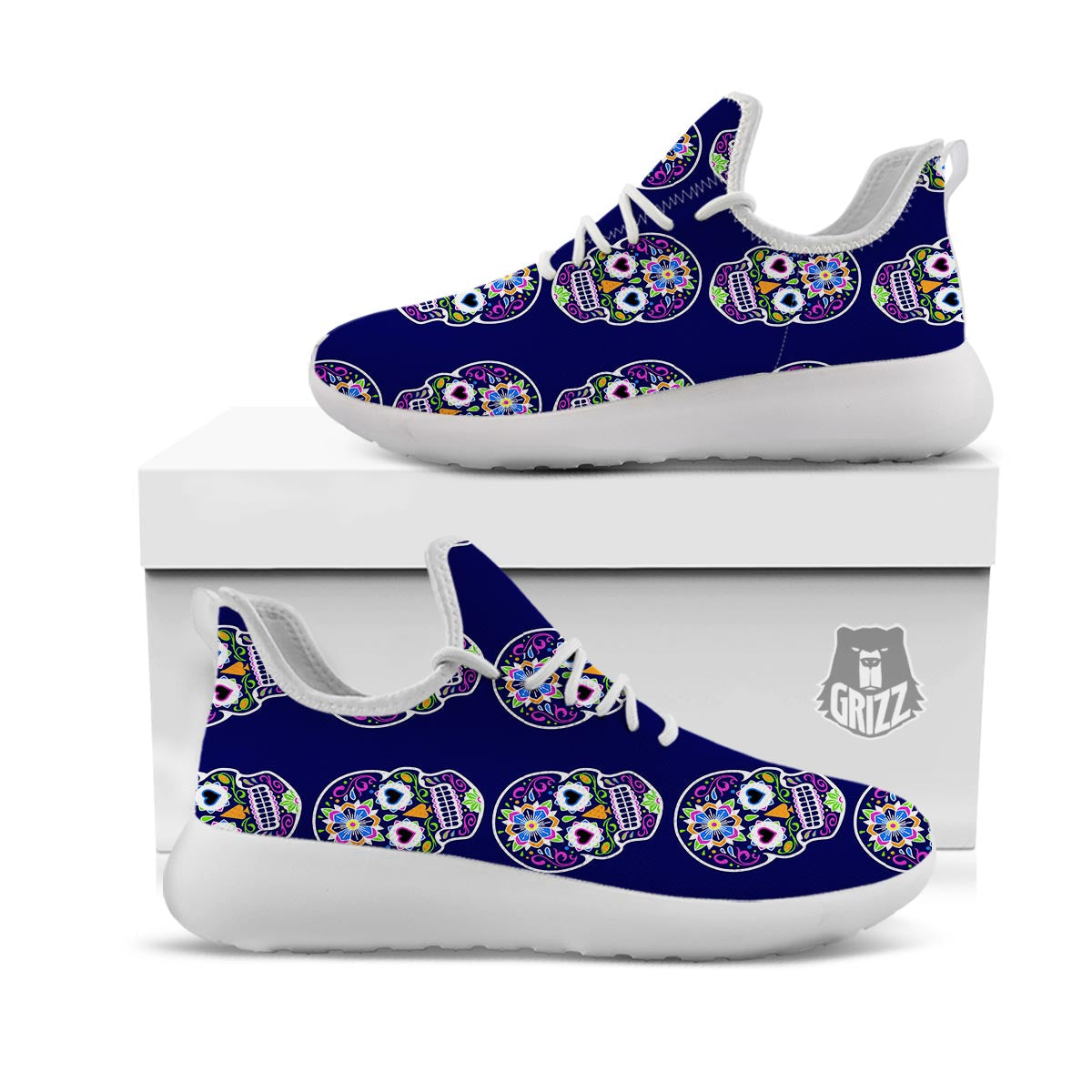 Sugar Skull Teal Pink Print Pattern White Athletic Shoes-grizzshop