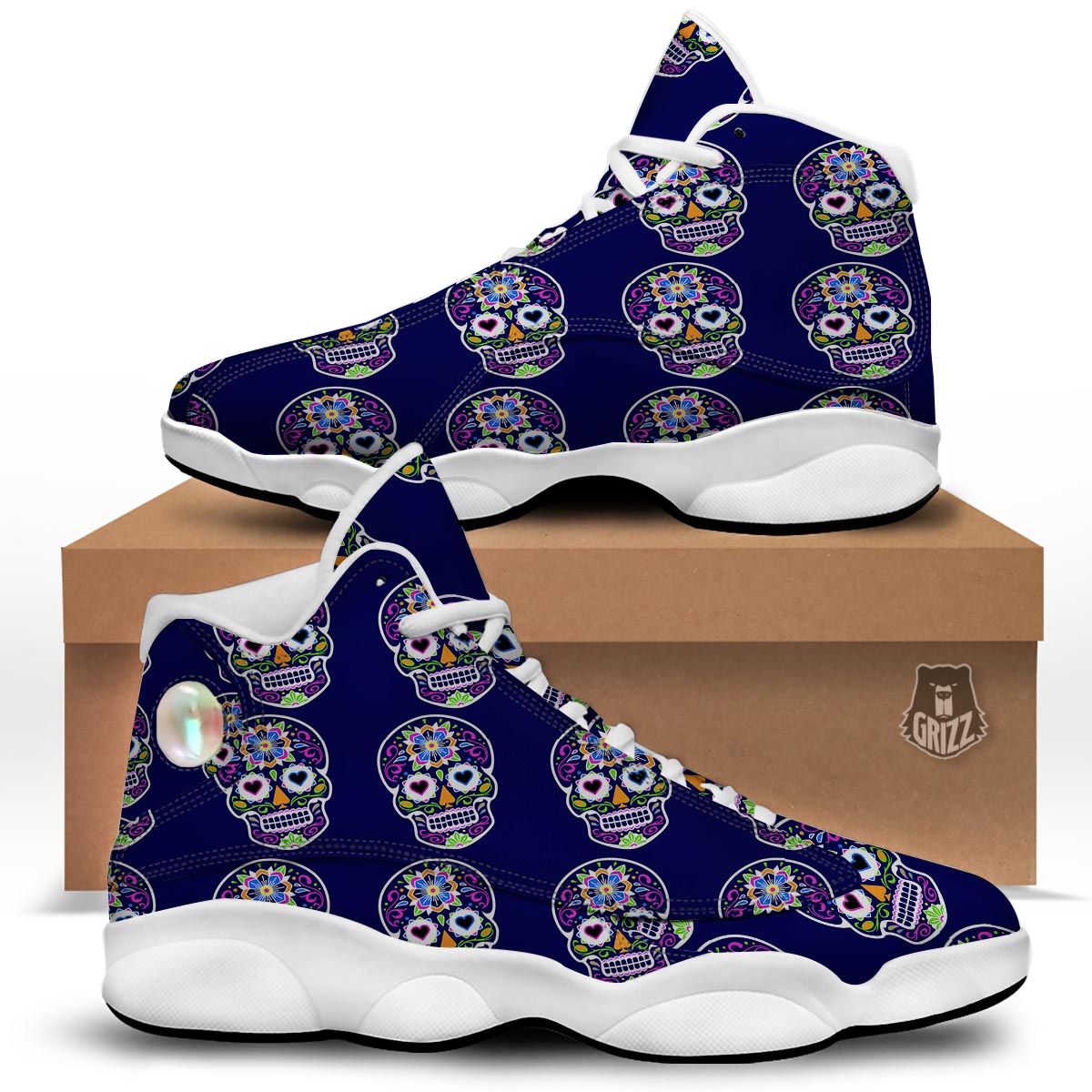 Sugar Skull Teal Pink Print Pattern White Basketball Shoes-grizzshop