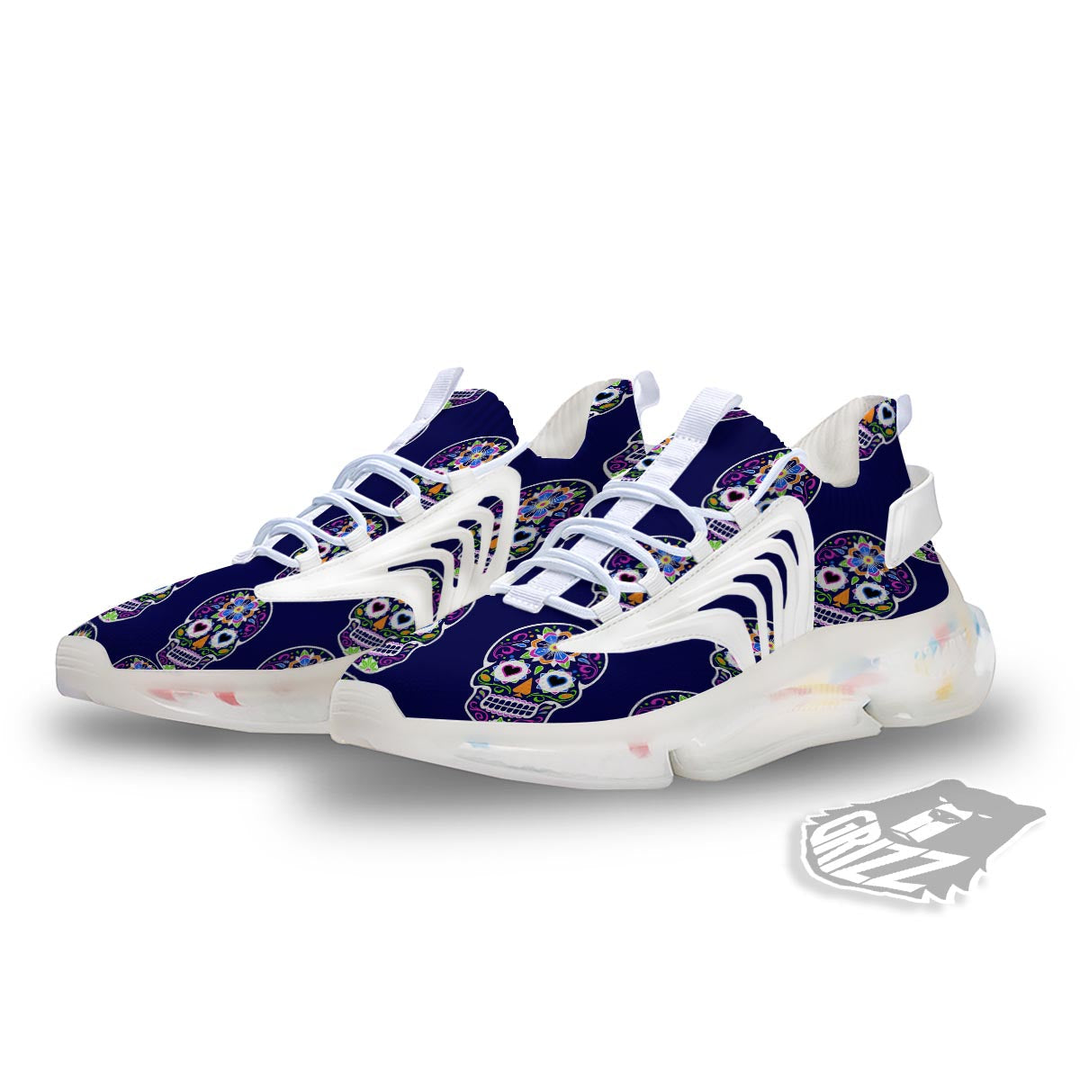 Sugar Skull Teal Pink Print Pattern White Gym Shoes-grizzshop